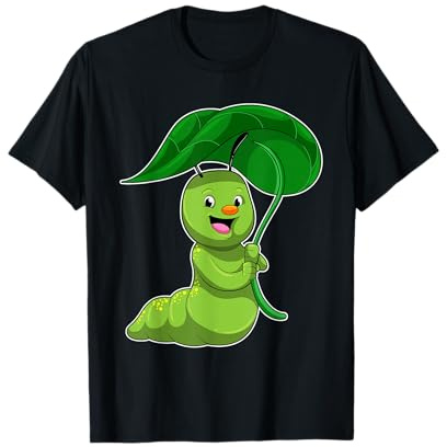 Raupe mit Blatt als Sonnenschirm T-Shirt