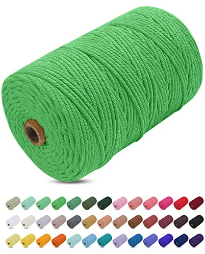 Uiopa Makramee Garn 3mm x 200m Gras-Grün Farbig Baumwollkordel Baumwollseil Geflochten Baumwollgarn Baumwollschnur, Makramee-Garn für Wandbehang, Hängepflanze, DIY Boho Deko