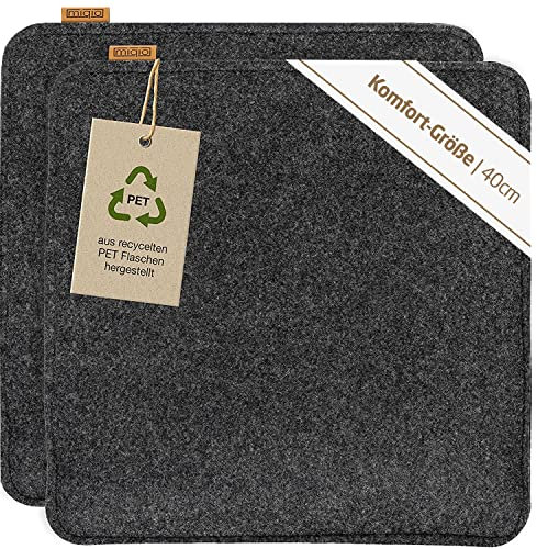 Miqio Design Sitzkissen Rechteckig aus Filz mit Antirutschnoppen | Nachhaltig aus recycelten PET Flaschen | 40x40 cm | 2er-Set | Waschbare Stuhlkissen rutschfest | Sitzauflage für Bank und Stuhl