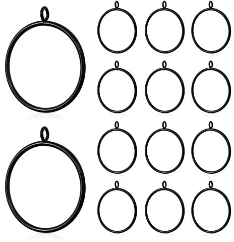 14Pcs Large Metal Curtain Rings 63mm/2.48in Inner Diameter with Eyelets, Shower Curtain Rings Hoops, Drape Sliding Eyelet Rings for Rod, Closed Drapery Rings, Curtains Clip Rings (Black)