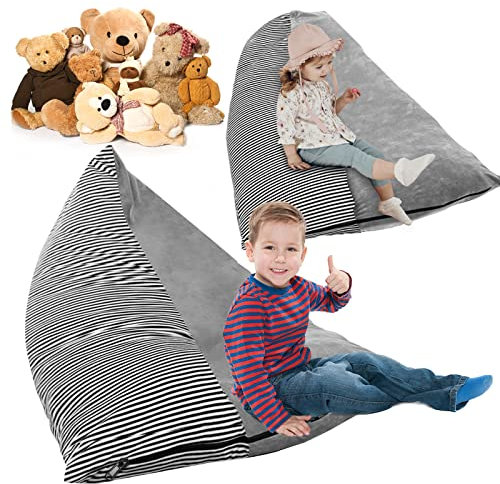 AMIGOB DBREAKS Sitzsack Kinder, Spielzeug Aufbewahrung, Organizer für Kuscheltier, stofftier, faltbar Aufbewahrungstasche, extra groß 200L Sitzsäcke Stühle Sofa-Sitz (Streifen)