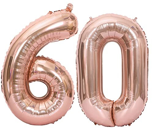 D2D | Party Balloon Zahl 60 XL in Rosé - Größe: 80 cm - Folienballons - Geburtstagdeko - Zahlenballons - Diamantene Hochzeit - Helium Ballons