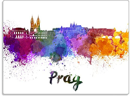 Wallario Glasunterlage/Schneidebrett aus Glas, Städte als Aquarell - Skyline von Prag, Größe 30 x 40 cm, Kratzfest, aus Sicherheitsglas