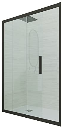 Porta Doccia Scorrevole 160 CM H 200 Vetro Trasparente Profilo Nero Matt MOD. Deco