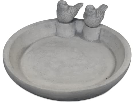 gartendekoparadies.de Kleine Trinkschale mit Zwei Vögeln, H. 10 cm, 2 kg, Grau, frostsicher aus Steinguss für Außenbereich