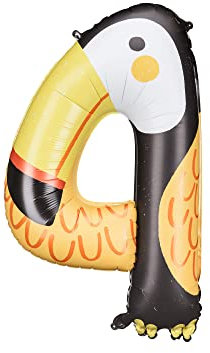 XXL Ballon 4. Geburtstag Folienballon 4 süße Tukane Luftballon 4 Junge Mädchen Dschungel Deko Ballon Zahl 4