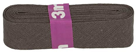 Schrägband 3m x 20mm Baumwolle gefalzt 60 Farben Einfassband Saumband, Farbe:001 dunkelgrau