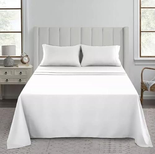 Ghazlan Luxury Flat Sheet, 200 Thread Count 100% Egyptian Cotton Premium Hotel Quality Wrinkle and Fade Resistant Super Soft Top Sheet - Non Iron Easy Care Bedding Sheet (White, Double) (GT, 200FLT)