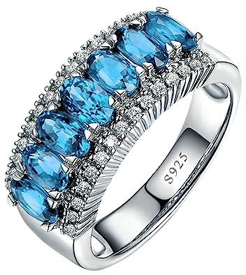 Homxi Ring für Damen 925 Silber,Verlobungsring Rund mit 4 Zinken Oval Hellblau Zirkonia Silber Damenring Hochzeit Größe 65 (20.7)