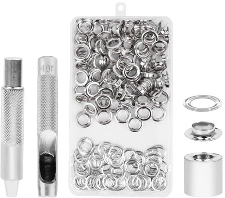 100 pcs Ösen Set 10mm Grommet Werkzeug kit Tülle Ösenzange Ösen Set Ösen Scheiben mit Ösenzange und Ösenwerkzeug für Zelt, wasserdichte Plane, Leder, Footwear, Vorhang, Markisen