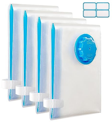 Vakuumbeutel für Kleidung 4 Stück, Vakuum Kleiderbeutel mit Luftdichtem Ventil und 4 Etiketten, Wiederverwendbar Vacuum Bags, BPA Frei Vakuumierbeutel für Kleidung Bettwasche Kissen Wolldecken (XL)