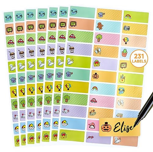 231 Stk Namensaufkleber Kinder für Schulsachen und Stifte-30 * 13MM-Wasserfeste Klebeetiketten für Kinder, Schule und Kindergarten, Etiketten Selbstklebend,Beschrieben mit Stiften auf Ölbasis