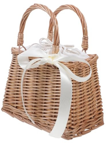 Cabilock 1stk Blumenkorb Aus Rattan Kleine Quadratische Tasche Aus Rattan Strohtaschen Für Damen Geldbörse Natürlicher Handgeflochtener Korb Umhängetasche Baumwolle Brot Mädchen Reisen Weiß