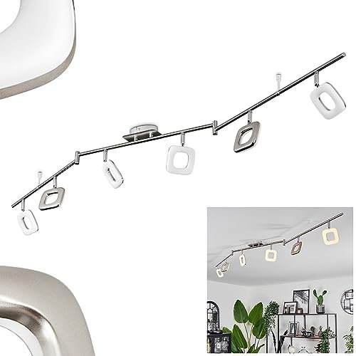 LED Deckenleuchte Villenauxe, moderne Deckenlampe aus Metall/Kunststoff in Nickel-matt/Chrom/Weiß/Klar, Leuchte 6-flammig mit verstellbaren Schirmen und Leuchtenarmen, 24 Watt, 3000 Kelvin, 2100 Lumen