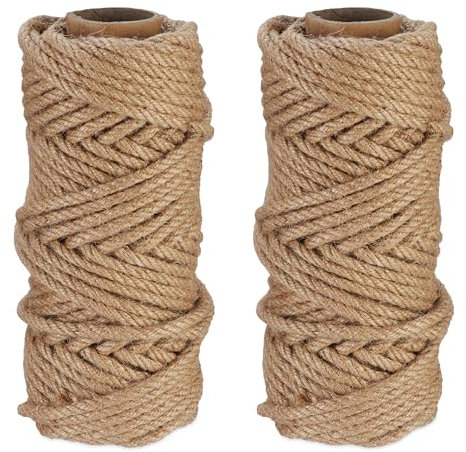 Relaxdays 2 Rouleaux de Ficelle en Jute (chacune : 30 m), Bricolage, Jardin, Emballage, Nature