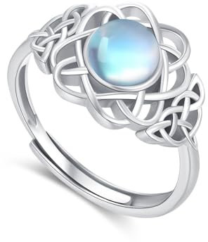 Keltischer Knoten Ring 925 Sterling Silber Mondstein Ring Regenbogen Mondsteinringe Verstellbarer Offene Schmuck Keltischer Geschenke Damen Mädchen