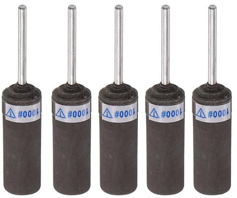 QUARKZMAN 5Pcs Rouleaux de Papier Abrasif Grain 1000, Tige de 2,35 mm, Manchons de Tambour de Ponçage, Tête de Meulage Cylindrique Pour Travail Du Bois Verre Polissage Des Métaux