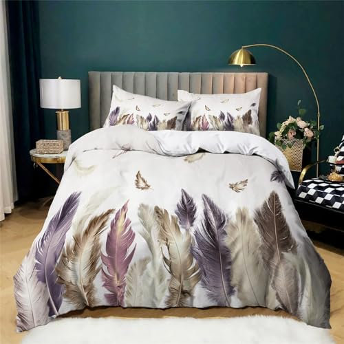 XCWYF Bettwäsche Federmuster 180x200 cm Microfaser Wendebettwäsche Set Weiche und Angenehme Bettbezug ​und 2 Kissenbezüge 80 x 80 cm