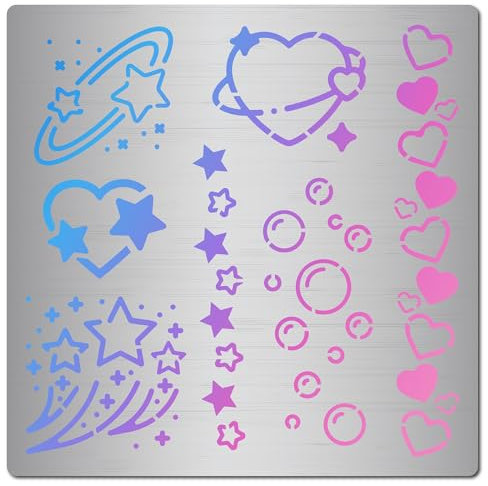 GORGECRAFT 16x16cm Herz-Metallschablone Blasen Stern Metallschablone Fleckige Linie Liebe Pentagramm Edelstahl Tagebuch Planer Schablonen Für Holzbrennen Zeichnen Schnitzen Malen Auf Holz