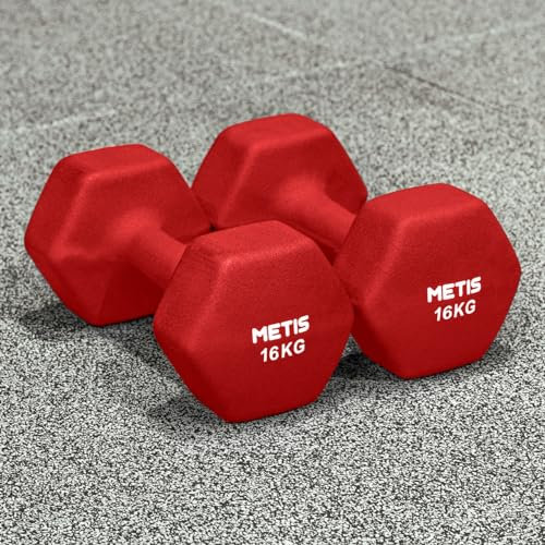METIS Neopren Hex Hanteln Set - Verschiedene Größe | 0,5kg -16kg | Kurzhanteln zu Hause (16kg)