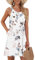 AUSELILY Women's Beach Cover Up Tank Dress Casual Vacation Short Summer Halter Dresses with Pockets White Flowers L