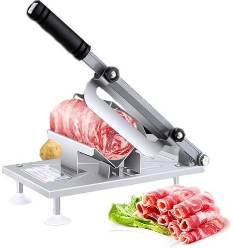 PLABNK Manual Meat Slicer, Stainless Steel Lamb Roll Slicer with Adjustable Thickness, Household and Commercial Cheese Food Slicer,Natural