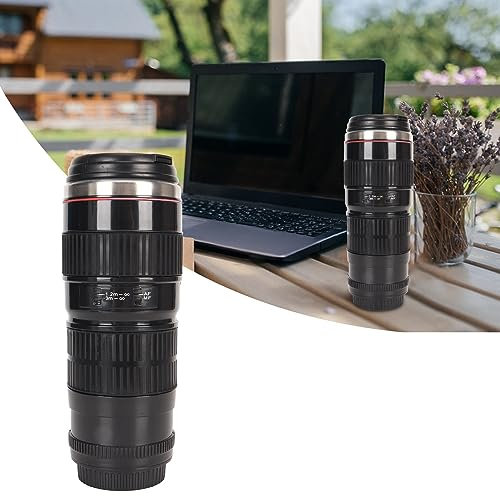 Camera Lens Coffee Mug, Stainless Steel Thermos Camera Lens Mug Sealed Lids Photographer Travel Coffee Cup for Men Women (Black)