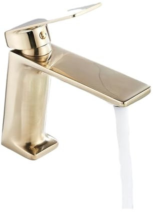 Grifo de lavabo de latón dorado/negro y mezclador de agua fría, grifos de lavabo de baño, grifo de grúa montado en cubierta blanca, grifos de un solo mango (Color : Brushed Gold)