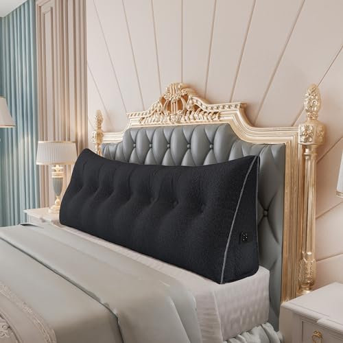 Johnear Keilkissen Lesekissen für Bett und Sofa Lehnenkissen Schwarzer Samt Kissen 200cm, Rückenkissen Kopfteil Bett Rückenlehne Großes Dreieckiges Lendenkissen