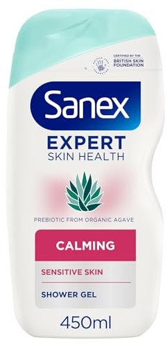 Sanex Expert Skin Health Agave Calming Shower Gel 450 ml, shower gel for sensitive skin, natural prebiotic from organic agave, moisturises and soothes skin, 12 hour hydration