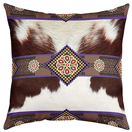 2Er Set Kissen Fall Modern Wurfkissenbezug Süße Kissenbezugen Für Garten Patio Büro 45X45Cm Kuhfell, Rindsleder, Lila Geometrie, Western-Nutztierhaut