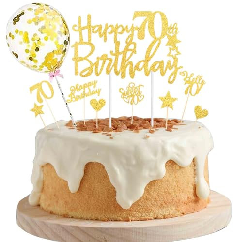 ALEGRE Torten Deko 70 Geburtstag Mann Frau,Glitzer Cake Topper 70 Geburtstag Deko,10 Stück 70. Geburtstag Tortendeko,Happy 70th Birthday Kuchendeko 70er Geburtstag,Hello 70 Geburtstagsdeko Kuchen