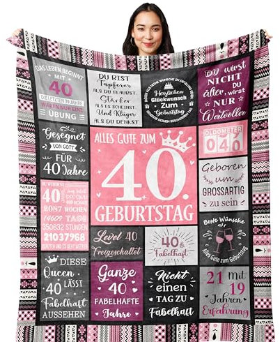 Yesbird 40 Geburtstag Frauen, 40. Geburtstag Frauen Deko, Geschenke zum 40 er, 40er Geburtstag Frau, Geschenk 40. Geburtstag Frau Decke 200x150CM