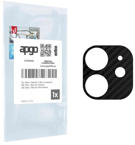 apgo Objektivschutz-Folie, Kameraschutz kompatibel mit Apple iPhone 12, Carbon-Imitation, Rückseite Schutzfolie für Kamera-Insel, Hinten Folie, Kratzfest, schwarz