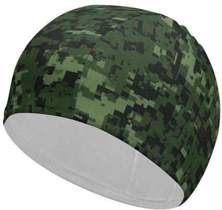 Gorro de baño para Mujeres y Hombres, Gorro de baño de Alta Elasticidad, Gorro de baño de Camuflaje Digital Verde Militar, Gorros de natación para Pelo Largo y Corto