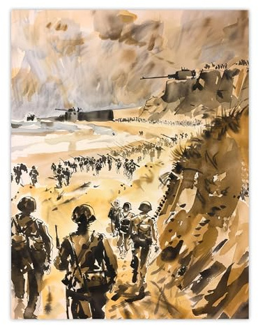 Artery8 WWII D Day Landing Normandy War Tanks Soldiers Man Cave Extra Large XL Wall Art Poster Print