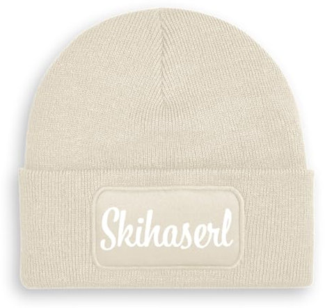 Prozente Momente Skihaserl - Beanie | Strickmütze | Wollmütze | Beanie mit Druck | lustige Sprüche | Apres-Ski | Winter | Beige