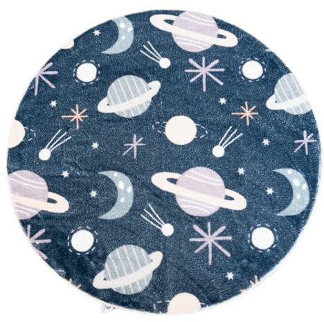 Heimtrend Kinder Teppich rund Ø 120 cm – Waschbar & rutschfest | Flauschiger Spielteppich [Weltraum-Motiv] für Jungen & Mädchen – Kinderzimmer, Babyzimmer, Wohnzimmer – Jetzt entdecken!