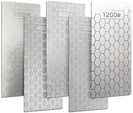 VEGCOO 5 Pcs Diamond Sharpening Stones, Diamond Sharpening Stone 400/600/1000/1200/2000, Honeycomb Diamond Plate Honing Stone with Non-Slip Pad, for Scissors Knives Chisels Tools