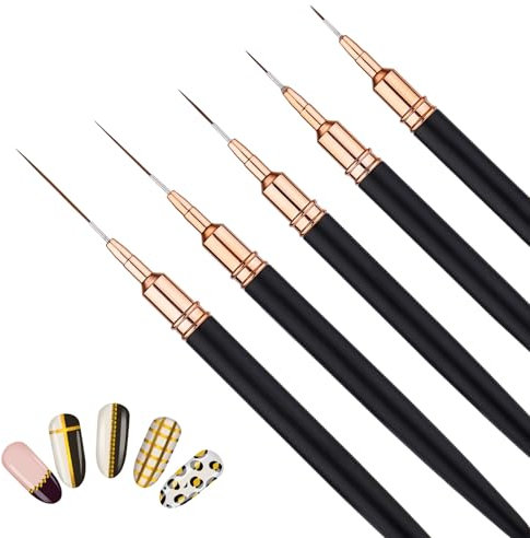 5uds Pincel para Decoración de Uñas, Nail Art Brush Pincel para Arte de Uñas Detalles Finos Pinceles Nail Art Liner para Pintar Uñas de Gel con Esmalte en Tamaños de 4/8/12/20/25mm