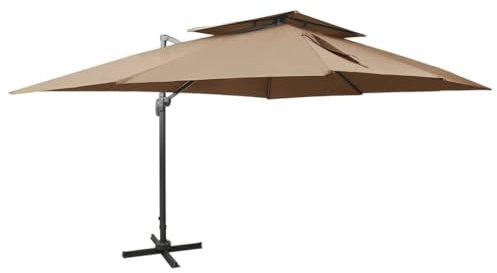 qohoio 312375 Cantilever Garden Parasol with Double T O P Taupe 400x300 cm Beach Parasol,Water Repellent,U V Light Protection,Easy to Open and Close,Garden Outdoor Parasol