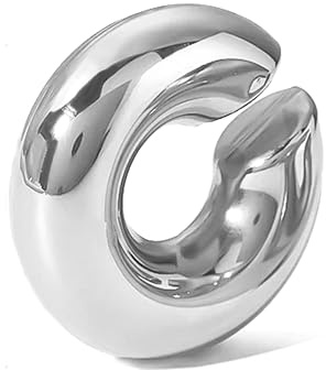 Ohrringe für Damen, große Creolen, Ear Cuff Clips, rundes Design, dick, ohne Loch, Edelstahl, vergoldet und silberfarben, Chunky Ringe, Mediano, Sterling Silber, Mondstein