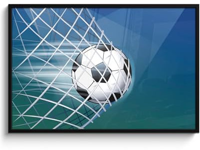 MuchoWow© Bilder mit Rahmen 120x80 cm Poster Wanddekoration Wohnzimmer Deko Modern Geschenke Bilderrahmen Kinder Zimmer - Fußball - Netz - Jungen - Jungs
