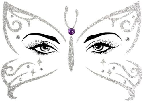 Alaoo Gesichtstattoo Karneval, Face Art Sticker Schmetterling, Temporäre Tattoos, Tattoo Gesicht, Glitzersteine Gesicht Schminke, Ablösbare Glitzer Gesicht Aufkleber für Halloween, Motto Party