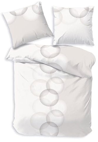 LINKHOFF Bettwäsche-Set 155x220 cm - 100% Baumwolle - Reißverschluss Renforce Bettwäsche in Beige Sand Kreise Design - Kissen 80x80cm + Bettbezug