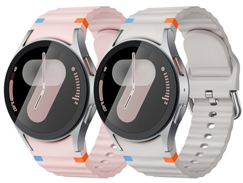 2 pares de correas de 20 mm compatibles con Samsung Galaxy Watch 7 6 5 4 40 mm 44 mm/6 4 Classic 46 mm 42 mm 47 mm 43 mm/FE/5 Pro 45 mm, para hombres y mujeres. Correas deportivas de silicona suave