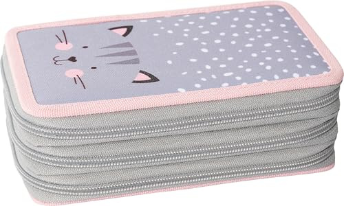 EBERHARD FABER 577474 - Federmäppchen Triple Decker, mit 36 Schreibutensilien, Stiftetui Katze mit 3 Reißverschlüssen