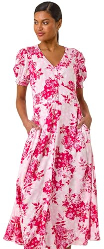 Roman Originals Women Button Through Dress - Ladies Summer Beach Ditsy Spot Midi Maxi Spring Everyday Evening Work Holiday Vacation Short Sleeve Smart Casual