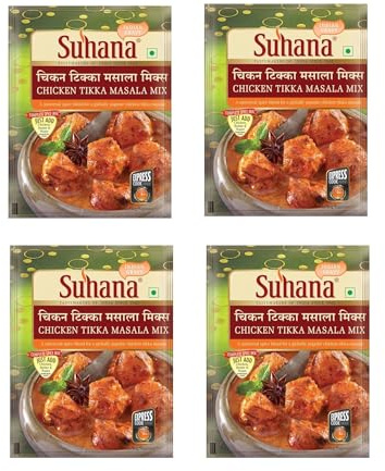 Suhana Spices Mix Powder (Ready To Eat) - Curry Masala Recipe Mixes Casserole Seasoning Herbs - Simplifies & Speeds Up Cooking Process (Pack of 4, Chicken Tikka Masala Mix 80g (RTE))