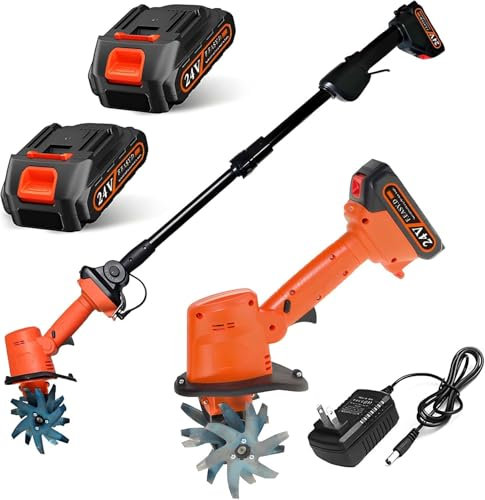JXYQ Motoculteur sans Fil 24 V, Mini motoculteur pour Jardinage, 235 TR/Min, Profondeur de Travail de 10 cm, avec 2 Batteries de 1,5 Ah et Chargeur, motoculteur Portable